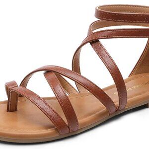 Women's Flat Gladiator Sandals Faux Leather Summer Casual Beach Shoes Size 11